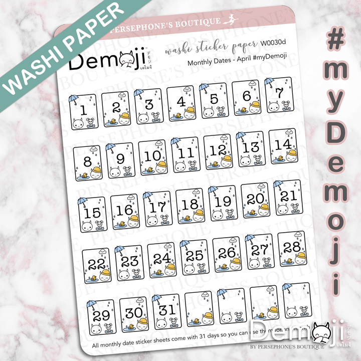 Monthly Date Stickers - Small